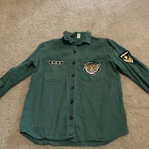 Dark green army styled button down with patches